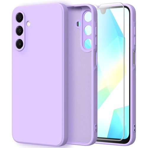 Sskal-Coque Pour Samsung Galaxy A16 5g/4g Avec 1 Pièces Verre Trempé Protection Écran,360° Protégé Téléphone Couleur Housse Etui En Silicone Tpu Souple Case-Violet