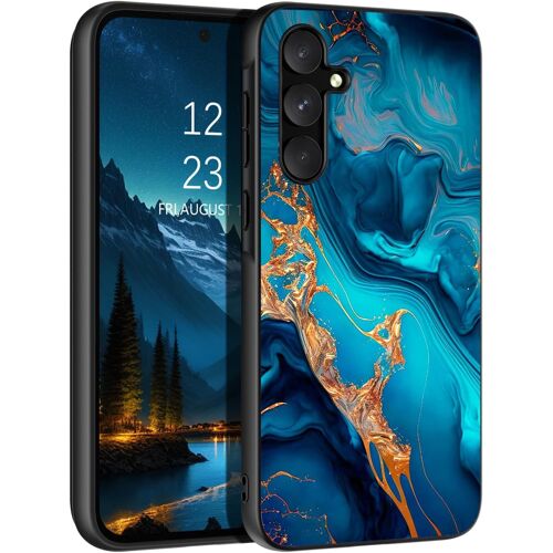 Coque Pour Samsung Galaxy A35 5g - Motif Marbre Lumineux - Coque Rigide En Tpu+Pc Ultra Slim - Coque De Protection Antichoc Fine Pour Samsung A35 - Bleu Et Or(Q367)