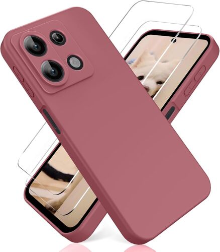 ELVORIX-Coque pour Redmi Note 13 Pro 5G, avec [2 Pièces] Protection d'écran en Verre Trempé, Housse Silicone TPU Liquide - Rose Foncé