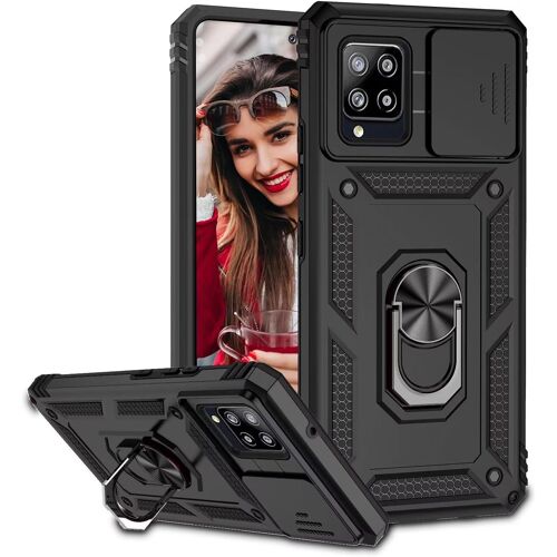 JGD-Coque pour Samsung Galaxy A42 5G / M42 5G Étui, Protecteur de Caméra, Armure Rigide Housse 360° Metal Anneau Magnetic Support Étui, PC Dur et TPU Silicone Antichoc Anti-Rayures Case Noir