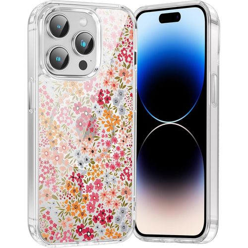 TRAHOO-Coque Magnétique pour iPhone 13 Pro 6,1"", Aesthetic Fleurs Motif Fille Dessin Etui Compatible avec MagSafe, Transparente Case Souple Silicone Mince TPU Bumper Antichoc Housse, Coloré