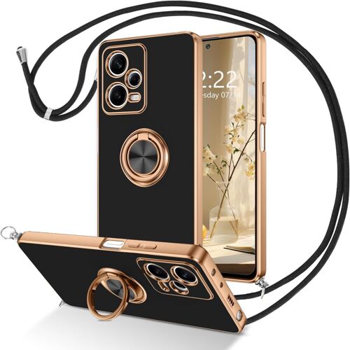 Coque Xiaomi Redmi Note 12 Pro,Cordon Avec Anneau,Coque Téléphone Redmi Note 12 Pro Et 360 Rotatif,Coque Collier Xiaomi Redmi Note 12 Pro 5g(Pas Pour 4g),Noir(Q657)