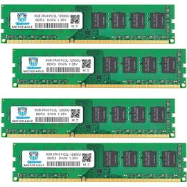 [32GB DDR3 RAM] DDR3L-1600 UDIMM 32GB Kit (4x8GB) 2Rx8 PC3L-12800U 8GB PC3-12800 240 Pin Non-ECC Unbuffered 1.35V/1.5V CL11 Dual Rank Desktop RAM Memory