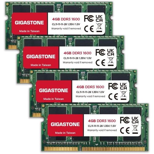 [DDR3 RAM] Gigasone 16GB Kit (4x4GB) DDR3/DDR3L 1600MHz (1333MHz) PC3-12800(PC3-10600) CL11 1.35V/1.5V 2Rx8 SODIMM 204pin UnbuffeRed Non ECC Memory High Layout Laptop Level