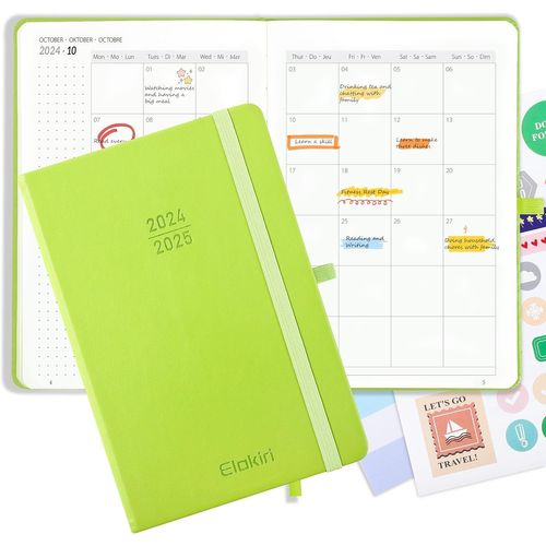 planner,agenda semainier 1 semaine 2 pages,Octobre 2024 à décembre 2025,couverture souple en cuir PU, 22 x 16,5 cm, parfait pour scolaire, professeur, adulte