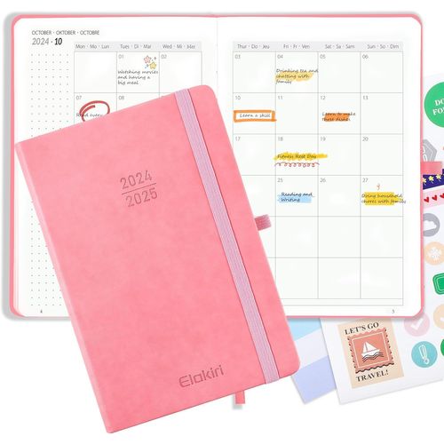 planner,agenda semainier 1 semaine 2 pages,Octobre 2024 à décembre 2025,couverture souple en cuir PU, 22 x 16,5 cm, parfait pour scolaire,professeur, adulte
