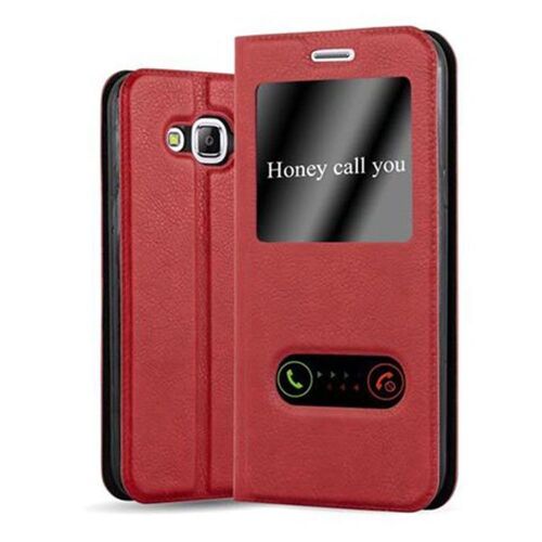 Coque pour Samsung Galaxy J5 2015 en ROUGE SAFRAN Housse de protection Étui avec fermeture magnétique, fonction de support et 2 fenêtres de visualisation