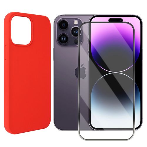 Coque De Protection Souple Silicone Rouge + Verre Trempé Pour Iphone 14 Pro Max -Visiodirect -
