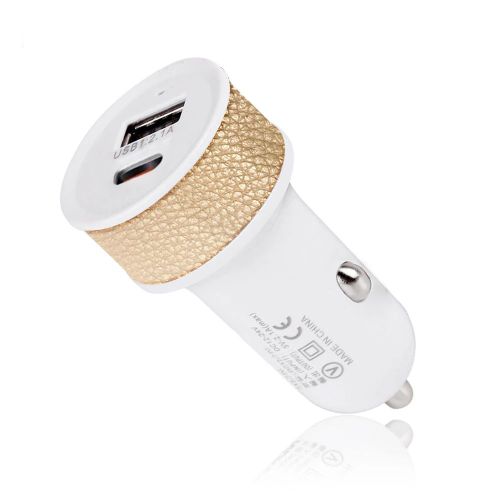 Chargeur De Voiture Rapide Double Ports Type-C 25w/Usb2 15w,Prise Allume-Cigare Quick Charge Blanc Pour Samsung Galaxy S10 Plus 6.4"-Visiodirect