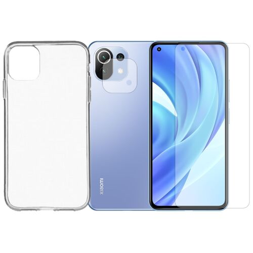 Protection Intégrale Verre Trempé Xiaomi 11 Lite 5g 6.55" + Verre Trempé Caméra Arrière+Coque Souple Silicone Transparente - Visiodirect -