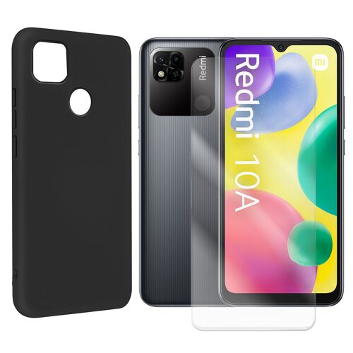 Coque De Protection Souple Silicone Noir + Verre Trempé Pour Xiaomi Redmi 10a 6.53"