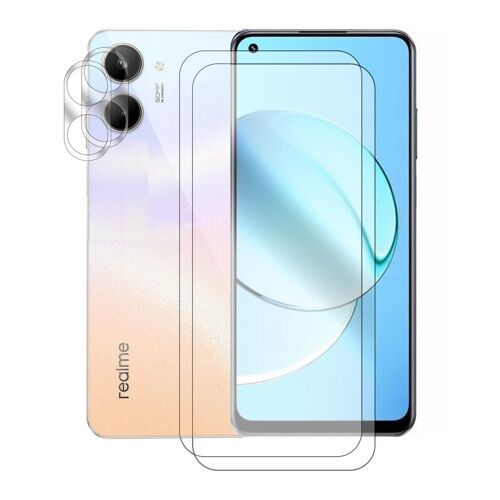 Lot De 2 Verre Trempé Pour Realme 10 4g 6.4" + Lot De 2 Verre Trempé Protecteur D'objectif Camera Arrière - Visiodirect
