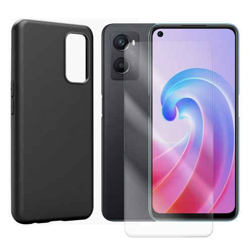 Coque De Protection Souple Silicone Noir + Lot De 2 Verre Trempé Pour Oppo A96 4g 6.59"