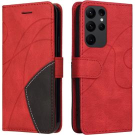 Coque Pour Samsung Galaxy S23 Ultra,Etui En Cuir Pu Portefeuille Housse Fermeture Magnetique Und Flip Case Avec Antichoc Tpu, Etui A Rabat, Fentes Pour Cartes (Rouge)