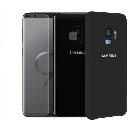 Protection Intégrale Verre Trempé Pour Samsung Galaxy S9 + Verre Trempé Caméra Arrière + Coque Souple Silicone Noire - Visiodirect -