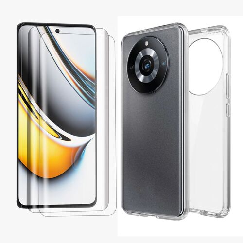 Lot De 2 Verre Trempé Incurvé Pour Realme 11 Pro 5g 6.7" Rmx3771 + Coque De Protection Transparente Souple Silicone - Visiodirect -