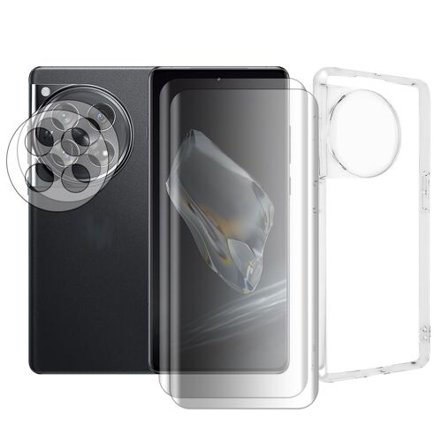Lot de 2 Verre Trempé incurvé pour OnePlus 12 5G + Lot de 2 Verre Trempé Caméra Arrière + Coque souple transparente-Visiodirect
