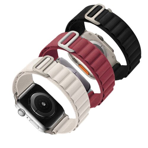 Lot De 3 Bracelet En Nylon Boucle Alpine Noir/Bordeau/Starlight Pour Apple Watch Serie 9 8 7 6 5 4 3 2 1 Se 42mm 44mm 45mm 49mm - Visiodirect