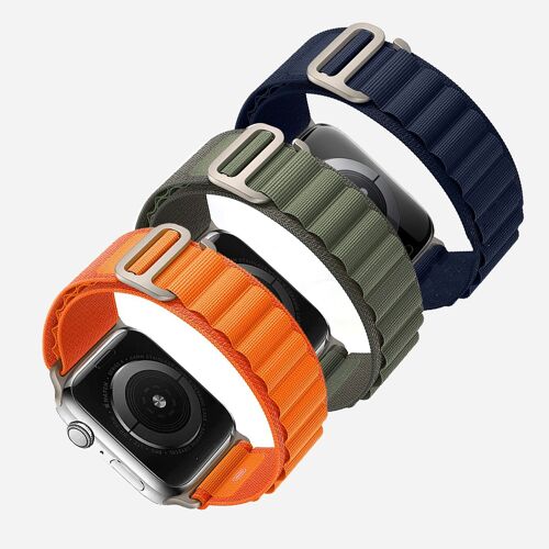 Lot De 3 Bracelet En Nylon Boucle Alpine Orange/Vert Kaki/Bleu Nuit Pour Apple Watch 42mm 44mm 45mm 49mm Serie 9 8 7 6 5 4 3 2 1 Se - Visiodirect