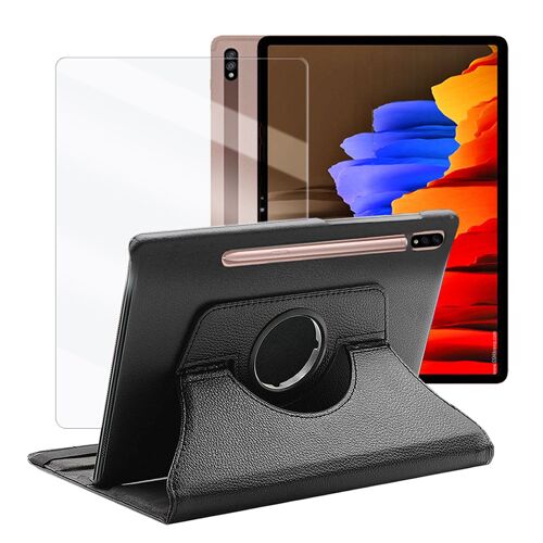 Etui Rotatif En Simili Cuir + Verre Trempé Pour Tablette Samsung Galaxy Tab S7 Plus 12.4" Sm-T970 Sm-T976b (5g)- Noir -Visiodirect-