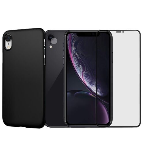 Protection Intégrale Verre Trempé Avec Bords Noir Iphone Xr + Verre Trempé Caméra Arrière+Coque Souple Silicone Noire - Visiodirect -