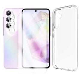 Lot de 2 Verre Trempé pour Samsung Galaxy A35 5G + Lot de 2 Verre Trempé Caméra Arrière + Coque souple transparente-Visiodirect
