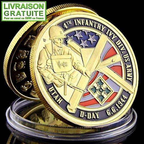 Ww2 Débarquement D-Day 1944 - Pièce Médaille Commémorative Plaquée Or (Réf 8)