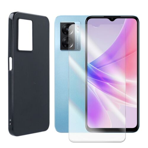Coque De Protection Souple Silicone Noir + Verre Trempé Oppo A57s Cph2385 6,56"