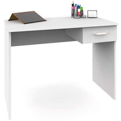 Bureau, Table Informatique, 75x90x50cm, 1 Tiroir, Poste de Travail, Chambre, , Blanc, Briebe, Prakt