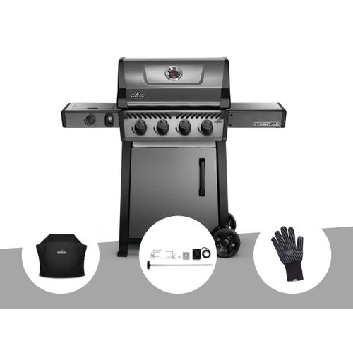 Barbecue à gaz Napoleon Freestyle F425SIB - 4 brûleurs + Sizzle Zone + Housse de protection + Kit rôitissoire + Gant anti-chaleur