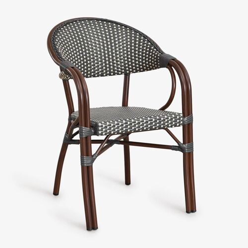 Lot de 2 chaises de salle à manger empilables en aluminium Brielle Bistro avec accoudoirs Gris Graphite - Blanc Gardenia