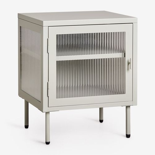 Table De Chevet Paoline En Acier Et Verre Vert Kaki