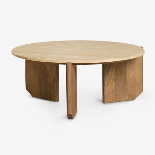 Table Basse Ronde Lavinia En Pierre Naturelle Et Bois De Manguier Bois Naturel Ø70 Cm