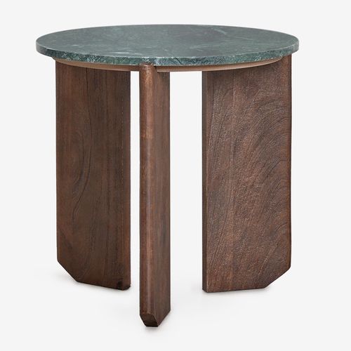 Table De Chevet Ronde Lavinia, Ø50 Cm, En Pierre Naturelle Et Bois De Manguier Bois Foncé