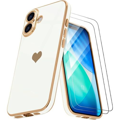 Coque + 2 Verres Trempés pour iPhone 17, Protection Silicone Slim Antichoc avec Motif Coeur - Blanc - EFConnection
