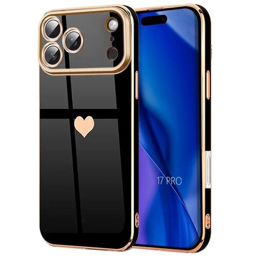 Coque pour iPhone 17 Pro, Protection Silicone Motif Coeur Antichoc Anti-Rayure Souple Noir - EFConnection