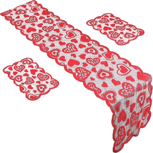Saint Valentin Chemin De Table Décoration Coeur Set De Table Rouge Set De Table Rectangulaire Nappe De Table