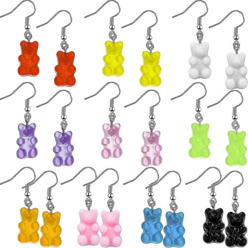 10 Paires Gommeux Bonbon Ours Boucles D'oreilles Résine Ours Goutte Coloré Dessin Animé Dangle Goutte Pour Les Femmes