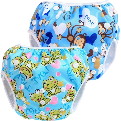 2pcs Bébé Couche De Bain,Bébé Réutilisable Couches Lavables,Ajustable Etanche Pantalon De Couche Pour Bébé De 0 À 3 Ans(B)