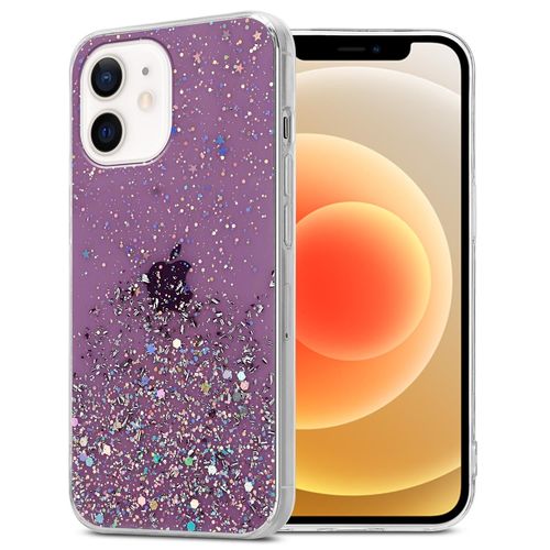 Cadorabo Housse Compatible Avec Apple Iphone 12 Mini En Violet Avec Paillettes - Étui De Protection En Silicone Tpu Flexible Avec Paillettes Scintillantes