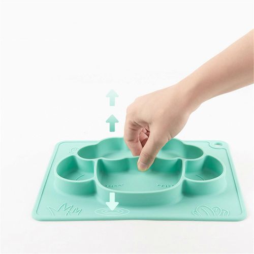 Assiette À Dîner Pour Bébé Grilles Divisées Dessin Animé En Forme D'animal Empêcher Le Glissement Assiettes À Manger En Silicone Pour Enfants Vert