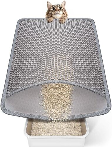 Kalanka-Tapis De Litière Pour Chat, Design Nid D'abeille, Double Couche, Matériau Imperméable Et Urine, Tapis De Bac À Litière Pour Chat, 57 X 41 Cm, Gris