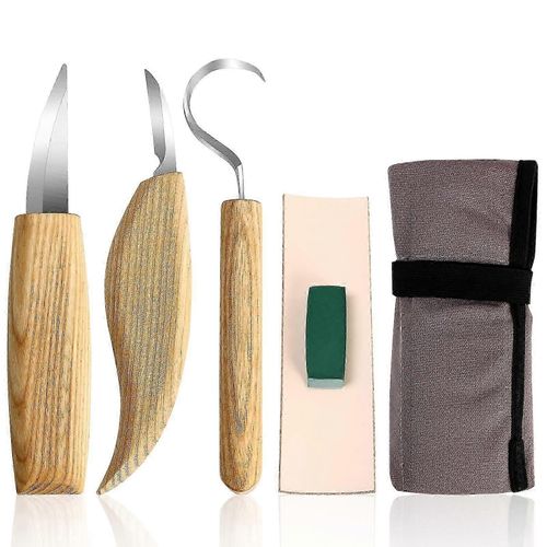 Ciseaux à bois,5PCS Kit de sculpture sur bois,couteaux à sculpter,couteaux à crochet,lame en acier au manganèse pour la sculpture sur bois,charpentiers,outils de sculpture