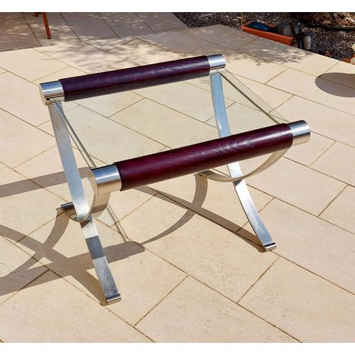 Design Des Années 70 : Superbe Petite Table Basse Roche Bobois En Acier Chromé, Verre, Et Bois
