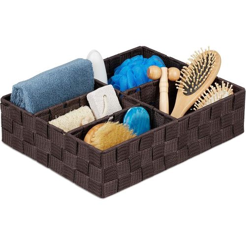 Panier de Rangement,5 Compartiments,carré,tressé,Plastique PP,Rangement,Corbeille de Stockage,Marron