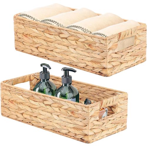 Tianyi-Panier Rangement Avec Poignées, Pour Penderie, Salon, Dressing, Chambre, Ensemble De Deux (Grand 37×16.5×11cm, Petit 33×12.5×10cm), Jacinthe D'eau