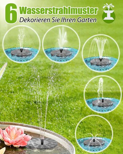 Fontaine Solaire Exterieure de Jardin, Pompe avec 6 Buses Abreuvoir Oiseaux Exterieur, Bains d'oiseaux, Etangs,Patio,Décoration de