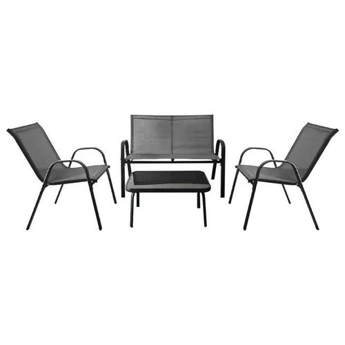 Costway 4 Pcs Ensemble Table Et Chaises De Jardin Extérieur, Chaises Et Causeuse Avec Siège En Tissu, Plateau En Verre Trempé, Gris