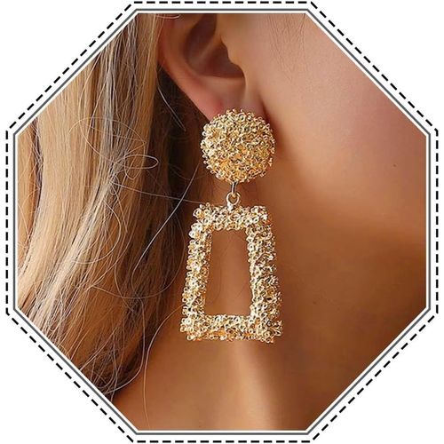 Meimie-Grandes Boucles D'oreilles Pendantes Géométriques Bohèmes Dorées,Rectangulaires,Grandes Boucles D'oreilles À Tige Pour Femmes Et Filles