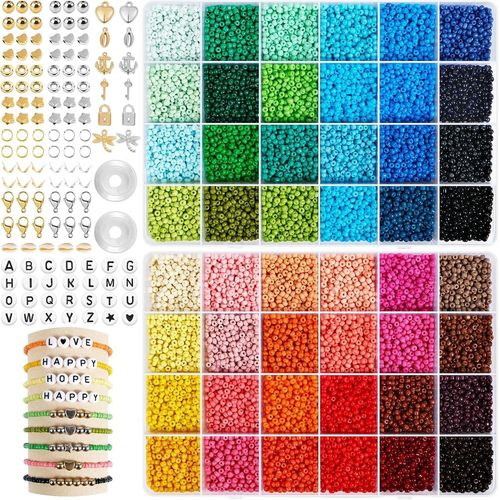 16300+ Perles Pour Bracelet,3mm Perles De Rocaille Avec 300 Perles Lettres,Perles Pour Kit Bracelet,Perles Pour Bijoux,Pour La Fabrication De Bracelets Collier